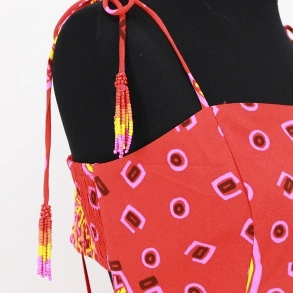 House of Harlow 1960 Banana Print Cutout Dress Beaded Tassels Medium NWT Resort - Picture 6 of 9